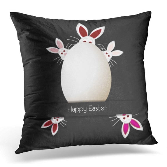 ECCOT White Bunny Happy Easter with Eggs Pink Hiding Pillowcase Pillow Cover Cushion Case 18x18 inch
