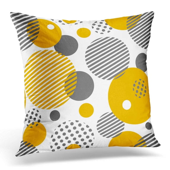ECCOT Yellow Endless Geometric with Circles Stripes Dots Pattern for and Gray Irregular Pillowcase Pillow Cover Cushion Case 20x20 inch