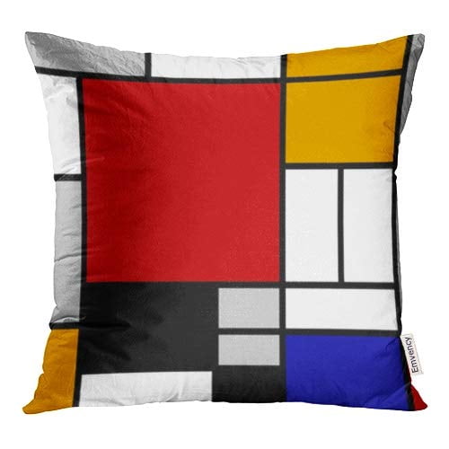 ECCOT Yellow Mondrian Abstract Geometric Colorful Pattern for Continuous Replicate Red Black Pillow Case Pillow Cover 20x20 inch