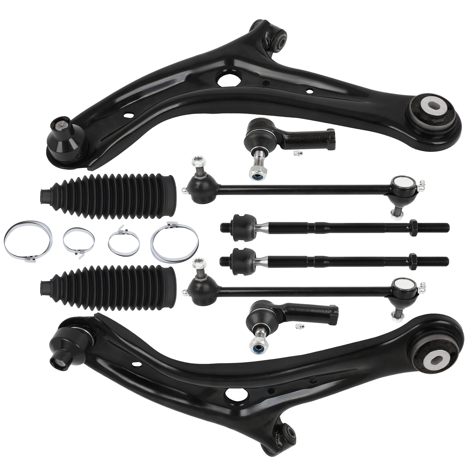 ECCPP - 10PCS Front Lower Control Arm w/Ball Joint Inner Outer Tie Rod End Sway Bar Link Steering Boot Compatible Fit 2011-2018 For Ford Fiesta Suspension Kit