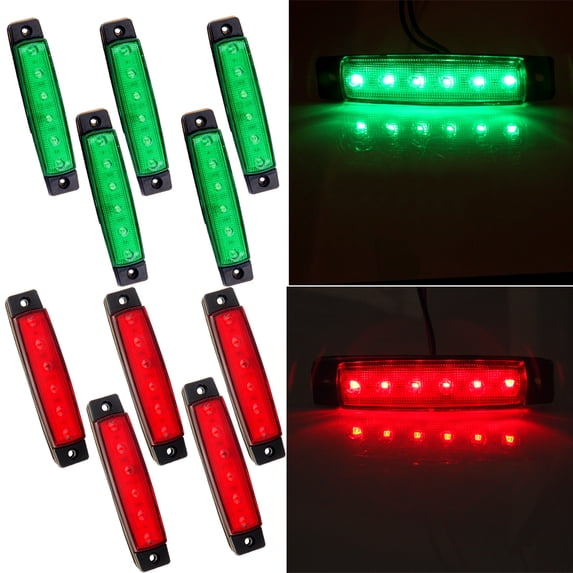 ECCPP 10x 3.8" Truck Bus Boat Trailer Green/Red Side Marker Indicators Light Lamp 6LED