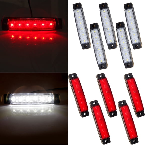 ECCPP 10x 3.8" Truck Bus Boat Trailer White/Red Side Marker Indicators Light Lamp 6LED