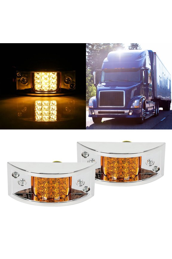 12 Led Rectangular Armored-style Side Marker Light w/Chrome For Freightliner Argosy 2000 2002 2004 For Freightliner Century Class For Freightliner Columbia 2008(AmberLen AmberLight Total 2)