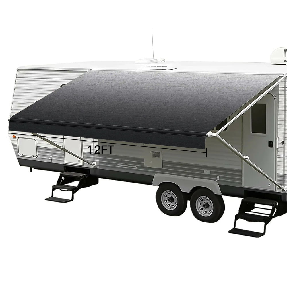 ECCPP 12' RV Awning Fabric Replacement, Heavy-Duty Vinyl Camper Awning Replacement Universal Outdoor Canopy for RV, Trailer, and Motorhome Awnings, Awning Replacement,Black