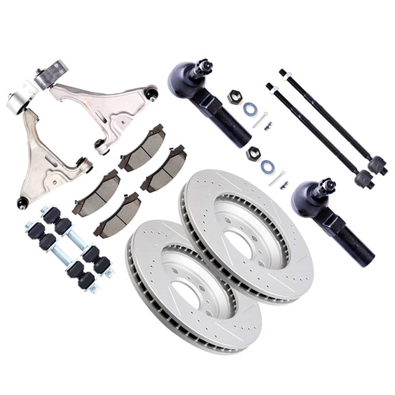 ECCPP - 14PCS Front Lower Control Arm And Ball Joint Inner Outer Tie Rod End Sway Bar Link Brake Pad Brake Rotor Compatible Fit 2006-2011 For Buick Lucerne Suspension Kit