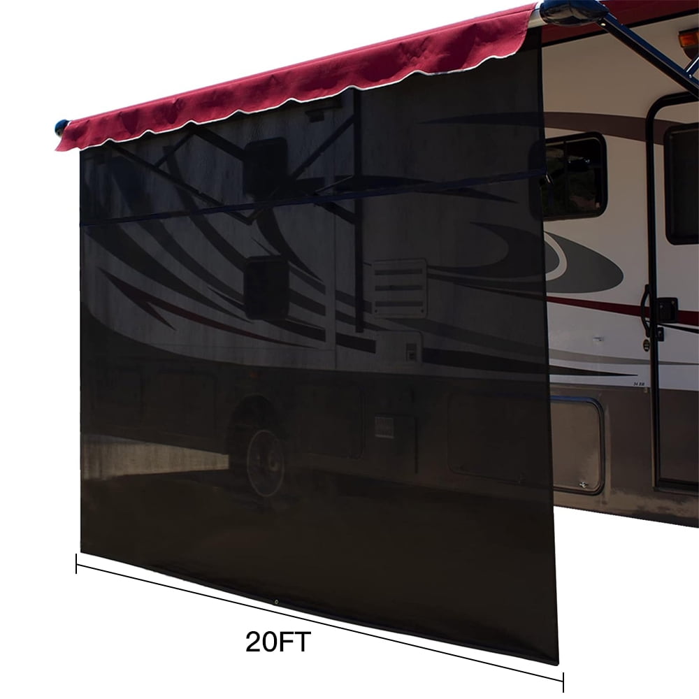 ECCPP 20' X 8' RV Awning Shade Screen, Universal Sun Shade Screen with Complete Kits, Awning Sun Shade Screen Front Side Awning Complete Kit Black Grid