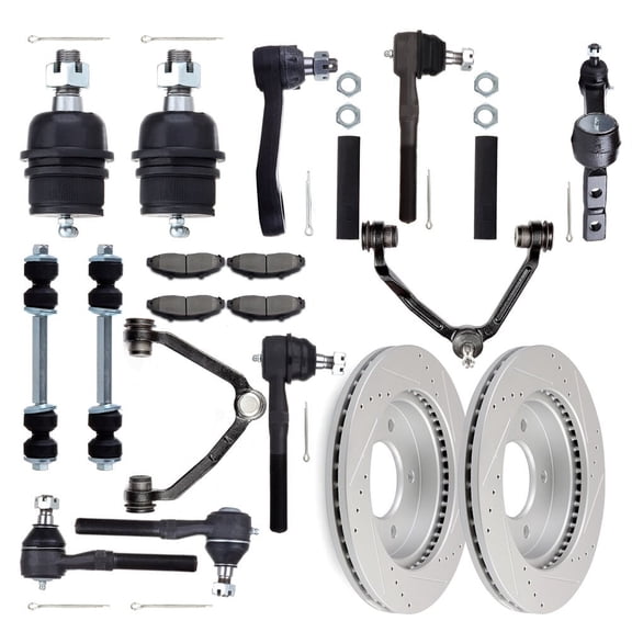 ECCPP - 20PCS Front Upper Control Arm Ball Joint Idler Arm Pitman Arm Inner Outer Tie Rod End Tie Rod Adjusting Sleeve Sway Bar Link Brake Pad Brake Rotor For 2000-2003 For Ford For F-150
