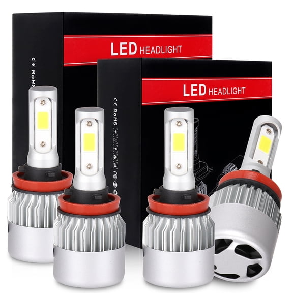 ECCPP 4PCS H11+H11 LED Headlight Bulbs 8000Lm 80W 6500K 2 Sides Fog/Low Beam Lights 360 Degree