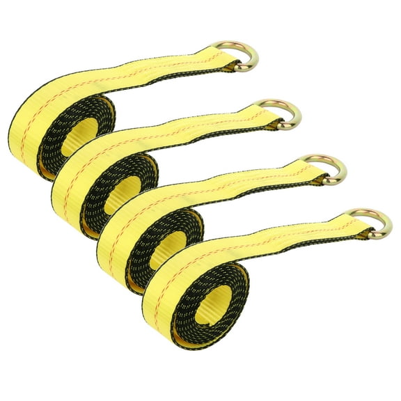 ECCPP (4x) 2 x 8 ft Yellow Lasso Straps w/ O-Rings Wheel Tie Downs Rugged Weave