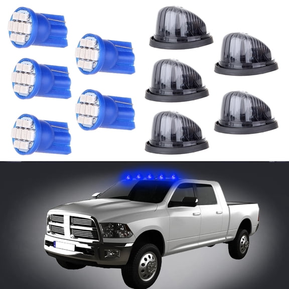 ECCPP 5 Pack Smoke Cab Marker Round Clearance Running Lamp + Blue 8-3020-SMD 168 LED Bulbs w/Base For Chevy Trucks