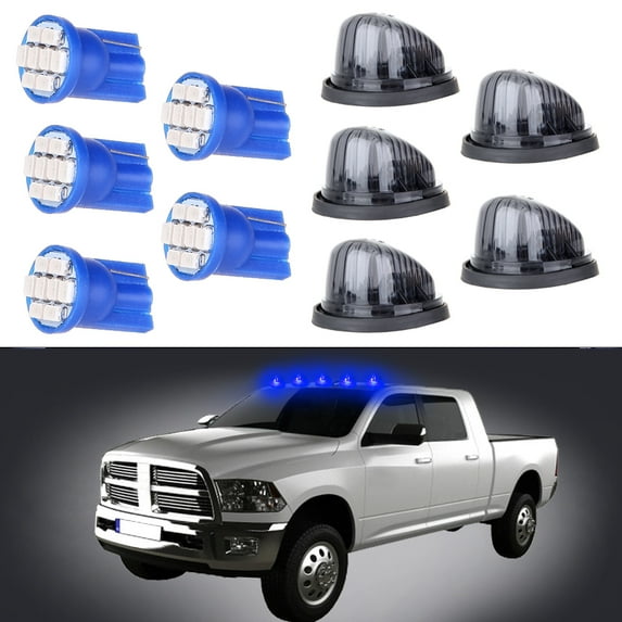 ECCPP 5 Pack Smoke Cab Marker Round Clearance Running Lamp + Blue 8-3020-SMD 168 LED Bulbs w/Base For Chevy Trucks