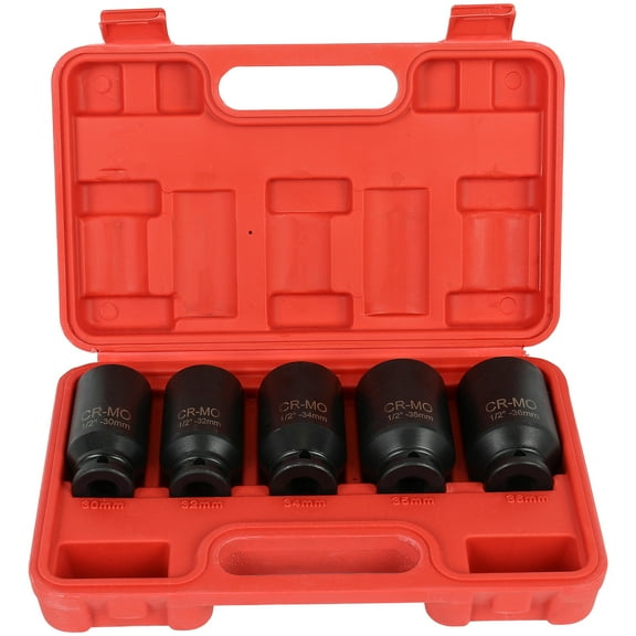 ECCPP 5 Pcs 1/2 Drive Deep Impact Socket Set 12 Point Metric 30mm 32mm 34mm 35mm 36mm, Drive Spindle Axle Hub Nut Socket Set Use for Disassembling and Installing Axle Nuts