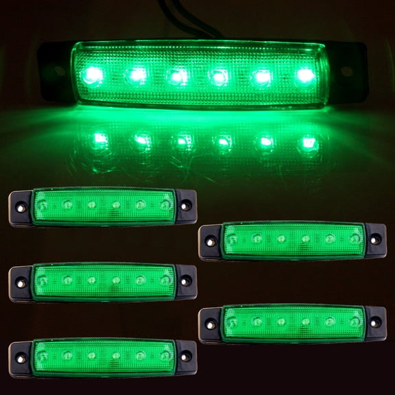 ECCPP 5 Pcs 3/8" 6 LED Truck Bus Boat Trailer Side Marker Indicators Light Lamp Green