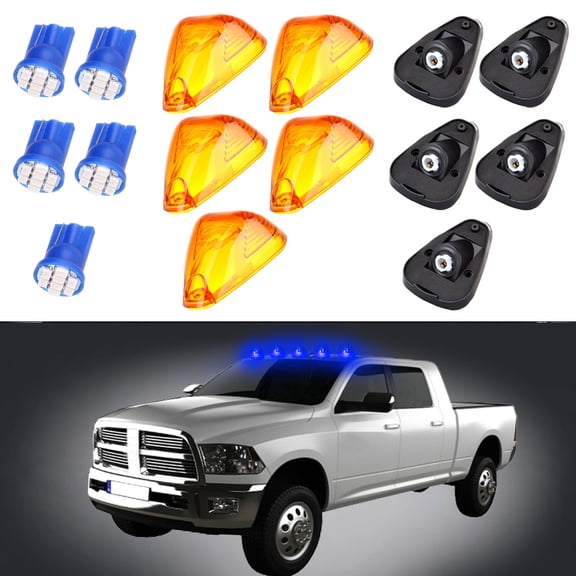 ECCPP 5x Amber Cab Marker Clearance Light + Blue T10 8SMD LED Bulbs w/Bases For for Ford E-150 E-250 F-250 F-350 F-450 Super Duty