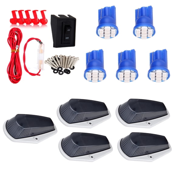 ECCPP 5x Smoke Cab Marker Clearance Light lamp Lens + Blue 194 168 161 3020 SMD LED Bulbs w/Base Housing + 1 Set Wiring Pack Switch Assembly Wire Harness