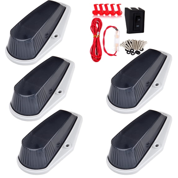 ECCPP 5x Smoke Cab Marker Light Assembly with Base Housing + 1 Set Wiring Pack Switch Assembly Wire Harness For Cab mark Clearance Top Light
