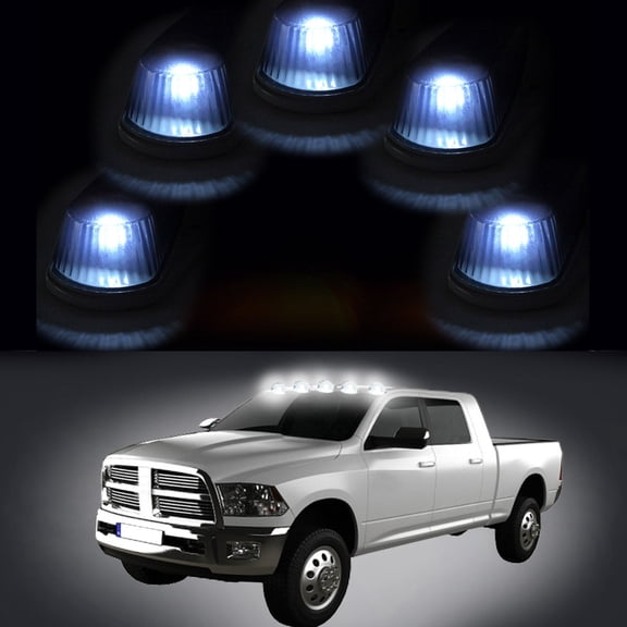 ECCPP 5x Top Cab Roof WHITE LED Lights + Clear Lens Marker Running Lamps Cover case with Base Housing Fits Truck 4x4 for Ford 1980-1997 E150 E250 E350 F450 F550 Super Duty