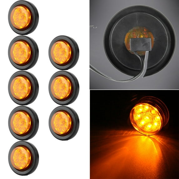 ECCPP 8x Amber Round Side Marker Light 2" 9 LED Clearance Marker Lamp w/Rubber Mounting Grommet and Pigtails Truck Trailer