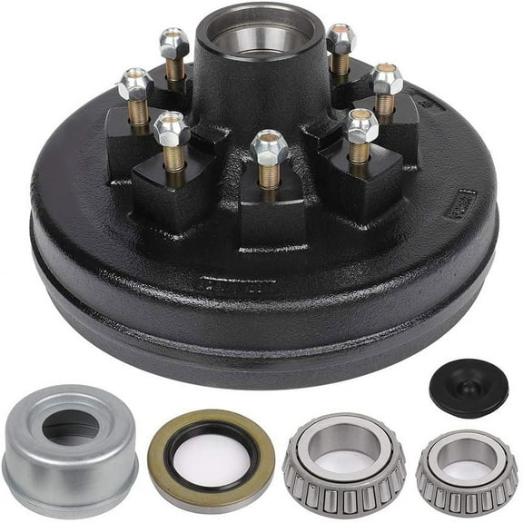 ECCPP Boat Trailer Brake Drum Hub Kit 12X2 8 Bolt 25580&14125A Black Spindle 7000lb Silver 8 on 6.5 BC - 22004K