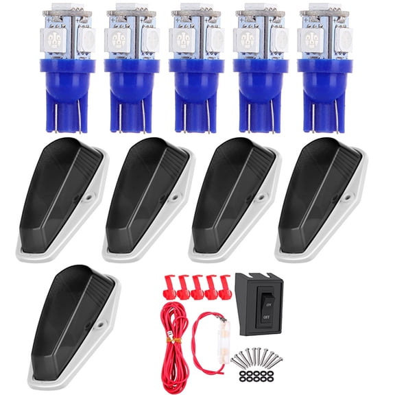 ECCPP Cab Marker Lights Roof Running Light Assembly +Wiring Pack T10-5-5050-SMD Blue LED Bulbs (Smoke Len Total 5)