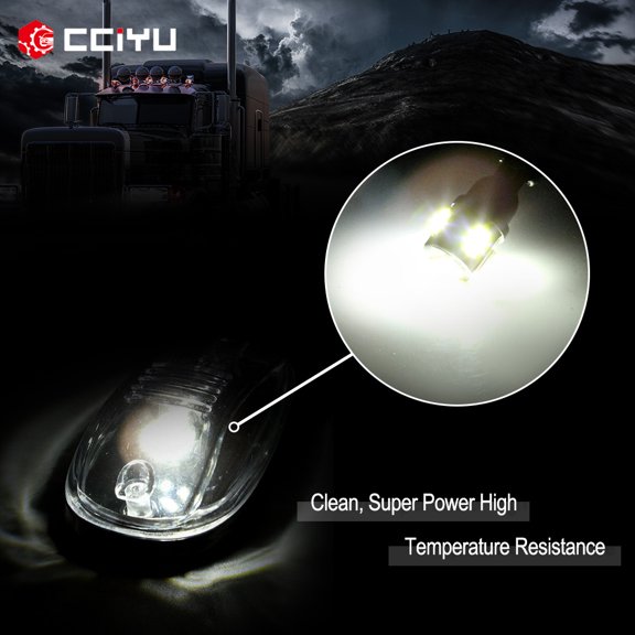 ECCPP Cab Roof Top Marker Running Lights +Wiring Pack T10-6-5730-SMD White LED Bulbs (Smoke Len Total 5)