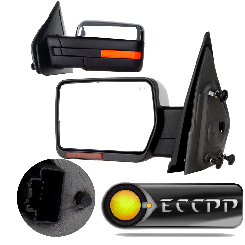 Pair Power Heated Tow Mirrors For 2004-2014 Ford F-150 – With Signal & Puddle Light, Black