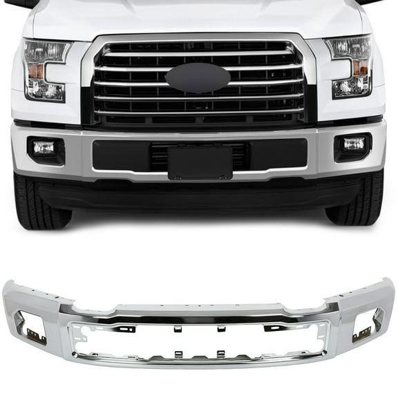 ECCPP Front Bumper Chrome With Fog Light Holes Fits For 2015-2017 for Ford For F-150
