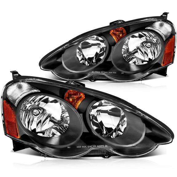 ECCPP Headlight Assembly 1 Pair Left & Right Side Black Housing Amber Reflector Clear Lens for Acura for RSX 2002-2004 33151-S6M-A01 33101-S6M-A01