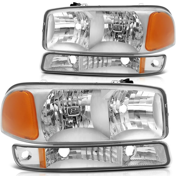 ECCPP Headlight Assembly Chrome Headlights+Bumper Light Lamp for GMC Sierra 1500 2500 3500,1500 HD 2500 HD,1500 HD/2500 HD/3500 Classic,for GMC Yukon,for GMC Yukon XL 1500 2500 1999-2007