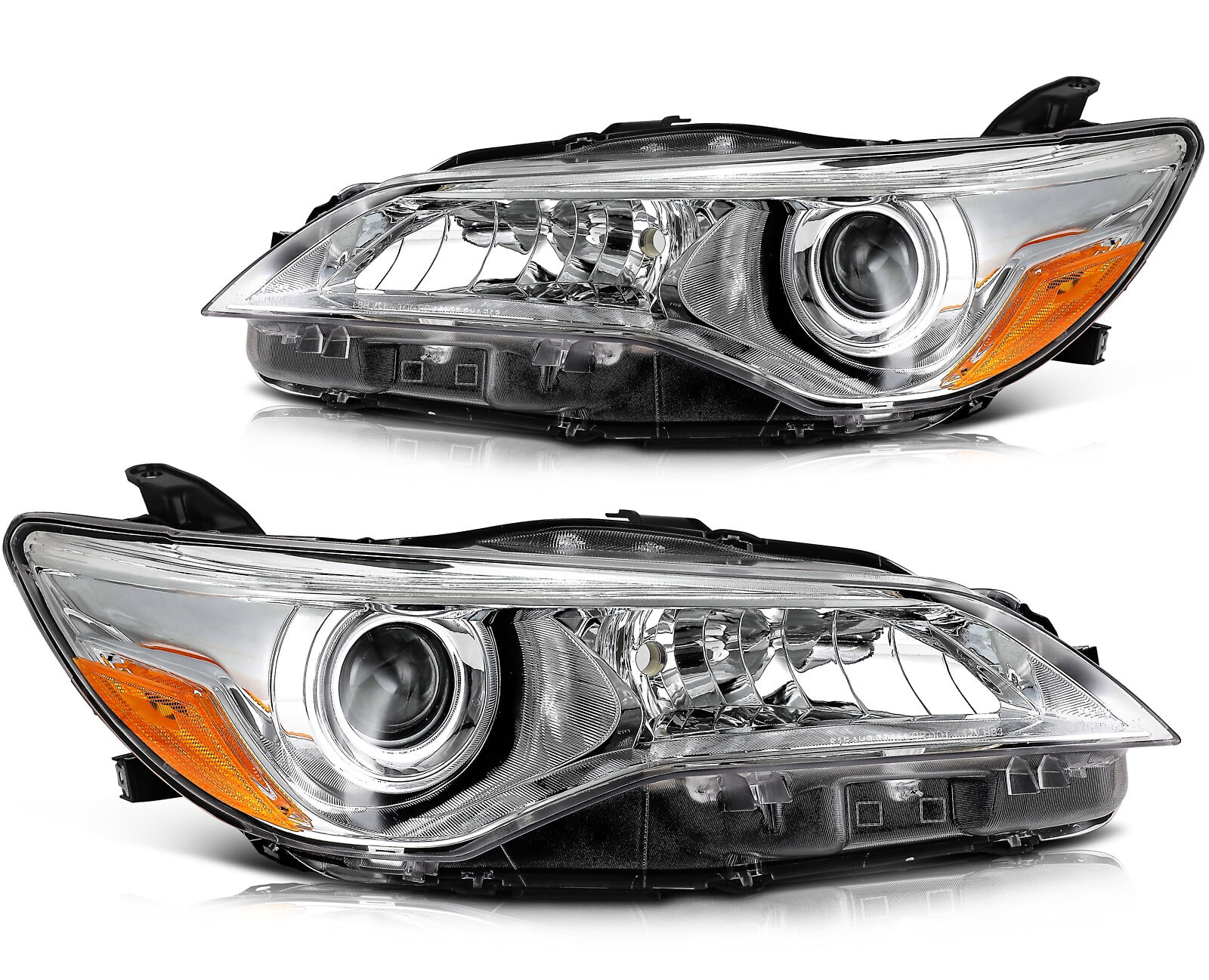 ECCPP Headlight Assembly Compatible For Toyota Camry 2015-2017 Driver and Passenger Side (Clear Lens Chrome Housing Amber Reflector)