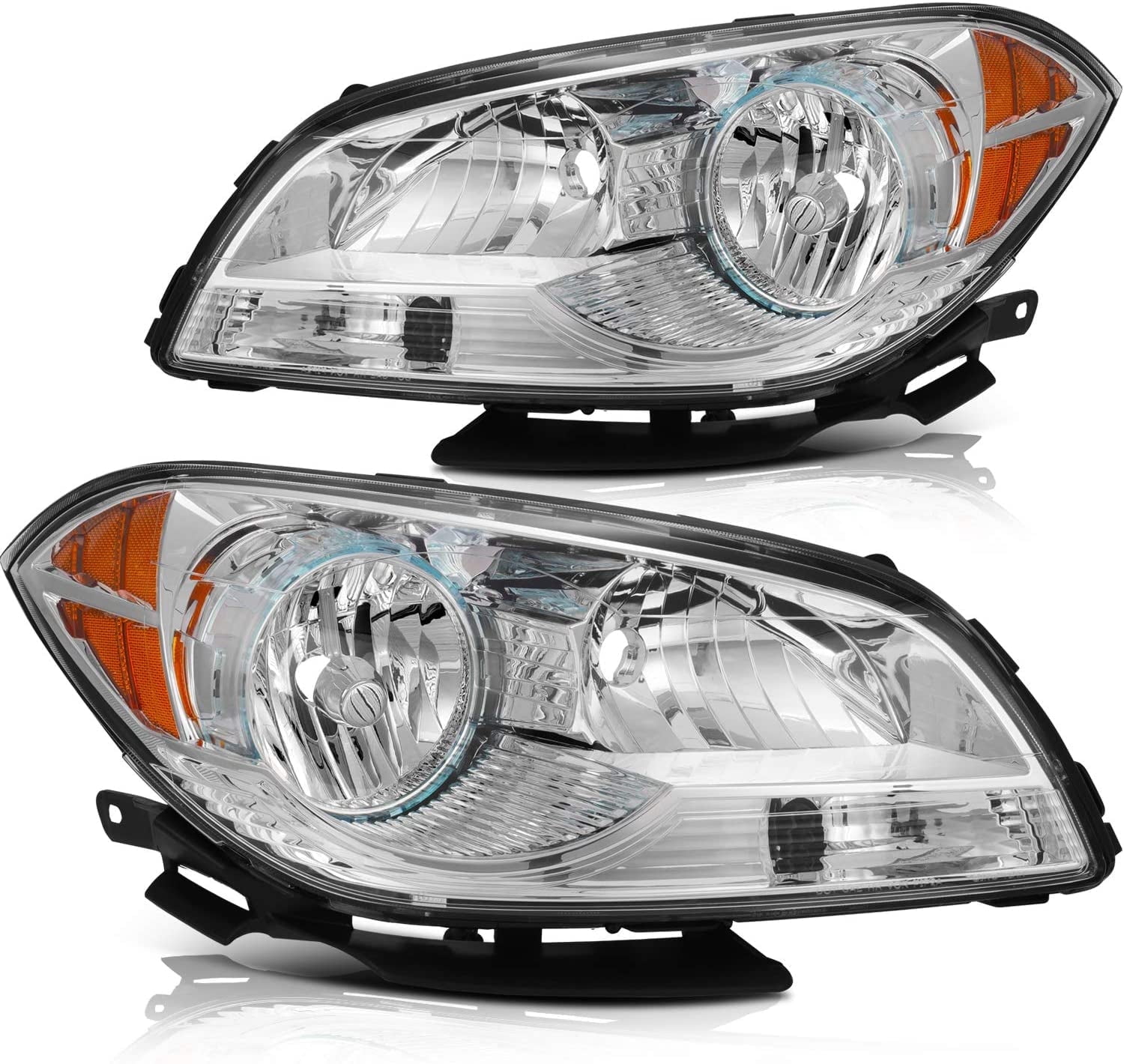 ECCPP Headlight Assembly Direct Replacement For Chevrolet For Malibu 2008-2012 Headlamps Chrome Housing Amber Reflector Clear Lens Left+Right Side