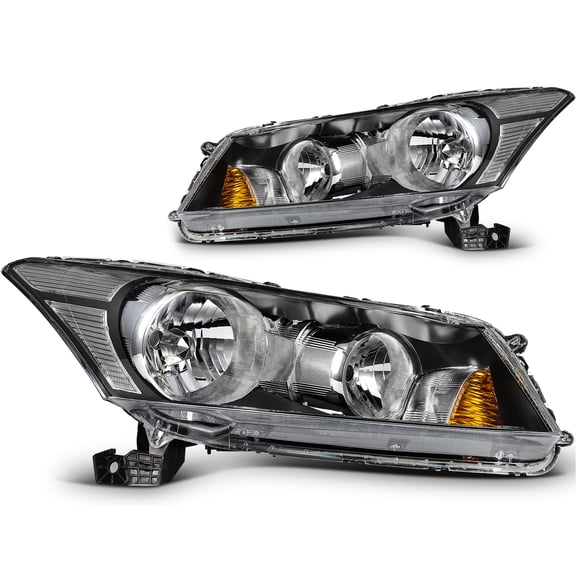 ECCPP Headlight Assembly Fit 2008-2012 for Honda Accord 4Dr Sedan Black Housing Amber Reflector Pair Headlights HO2503130