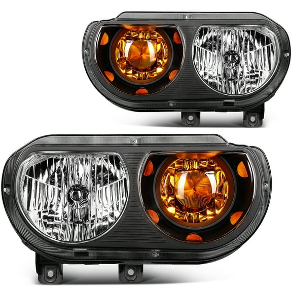 ECCPP Headlight Assembly Fit 2008-2014 for Dodge Challenger Black Housing Amber Reflector Pair Headlights 4806164AJ