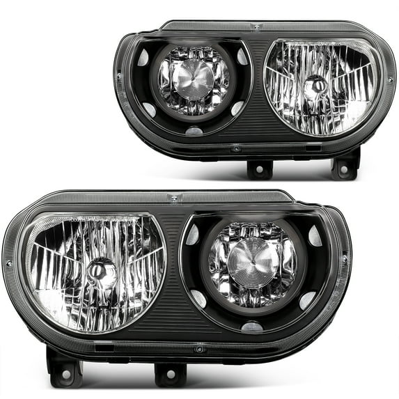 ECCPP Headlight Assembly Fit 2008-2014 for Dodge Challenger Black Housing Clear Reflector Pair Headlights CH2502219