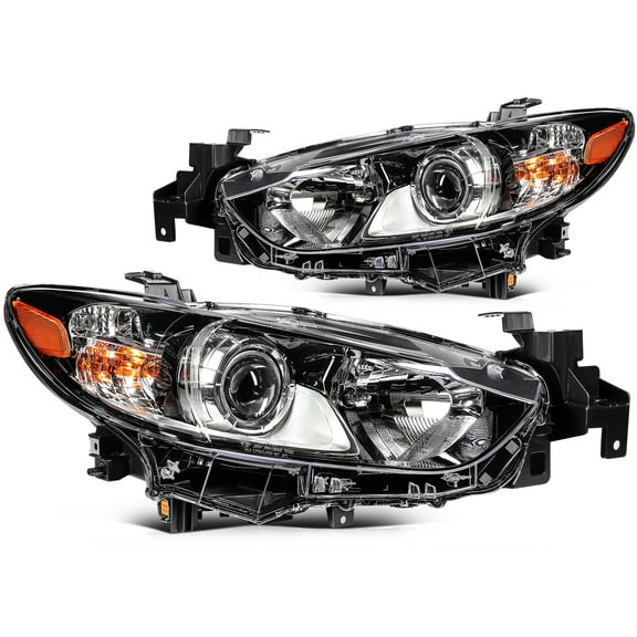 ECCPP Headlight Assembly Fit 2014-2017 For Mazda 6 Sedan Pair Headlamps Black Housing with Amber Reflector OE:GMP2510L0