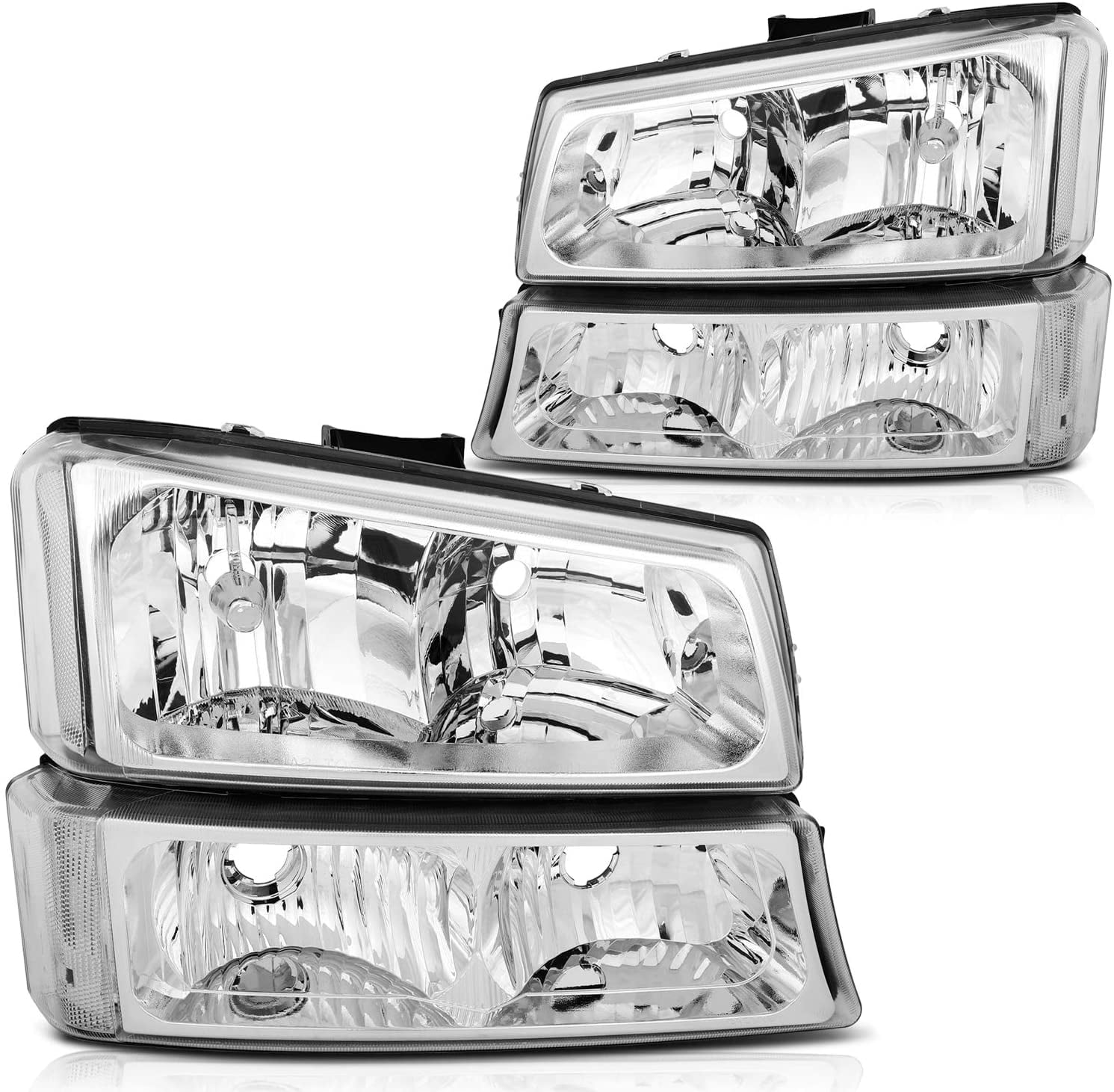For 2003-2006 Chevy Silverado Chrome Headlights Bumper Signal Amber W/LED Tube E - Foto 4