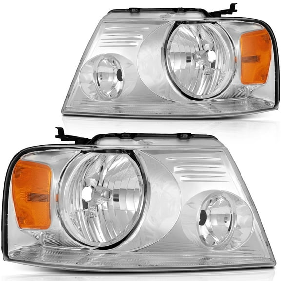 ECCPP Headlight Assembly For Ford For F-150 2004-2008,For Lincoln Mark LT 2006-2008 Headlamps Chrome Housing Amber Reflector Clear Lens