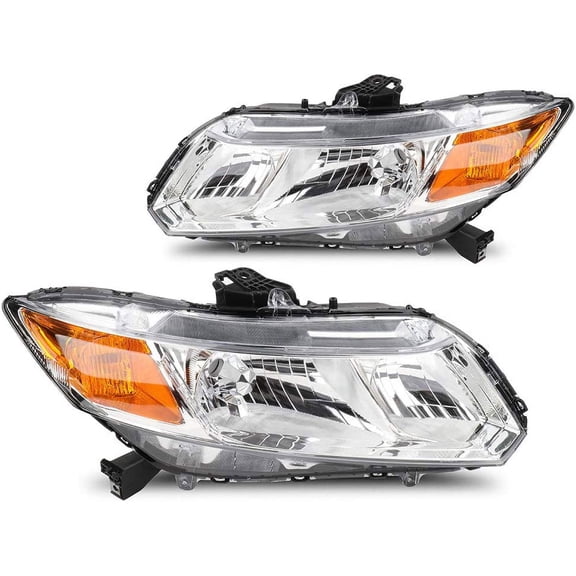 ECCPP Headlight Assembly For Honda Civic 2012-2015 Headlamps Chrome Housing Amber Reflector Clear Lens