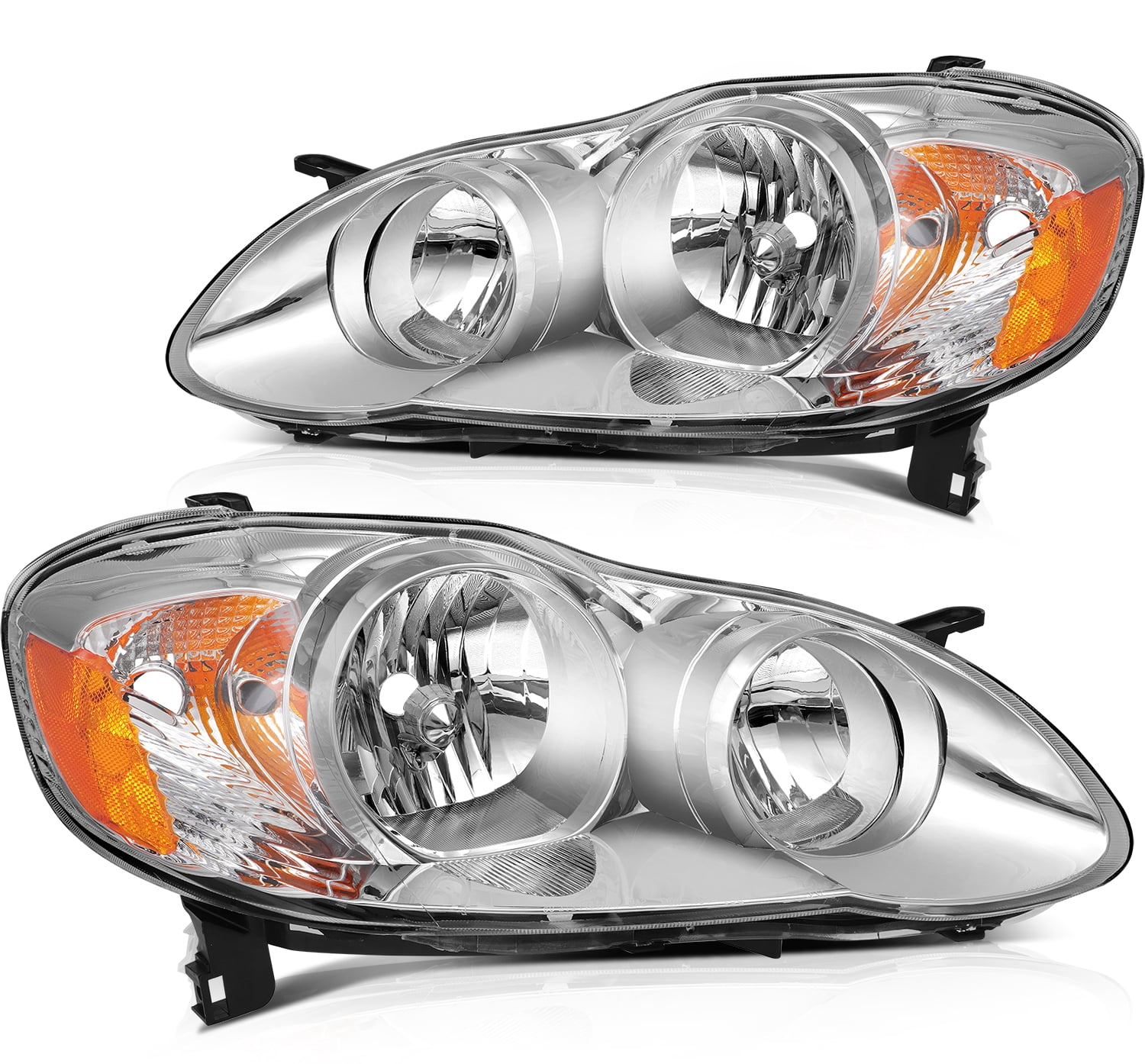 ECCPP Headlights Assembly Direct Replacement For Toyota Corolla 2003-2008 Headlamps Chrome Housing Amber Reflector Clear Lens Left+Right Side