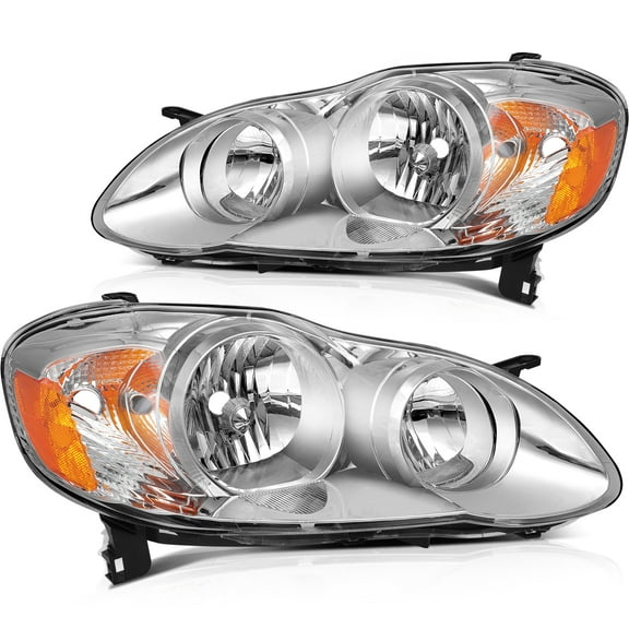 ECCPP Headlights Assembly Direct Replacement For Toyota Corolla 2003-2008 Headlamps Chrome Housing Amber Reflector Clear Lens Left+Right Side