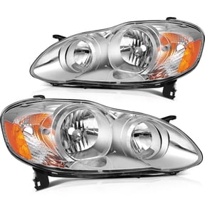 ECCPP Headlights Assembly Direct Replacement For Toyota Corolla 2003-2008 Headlamps Chrome Housing Amber Reflector Clear Lens Left+Right Side