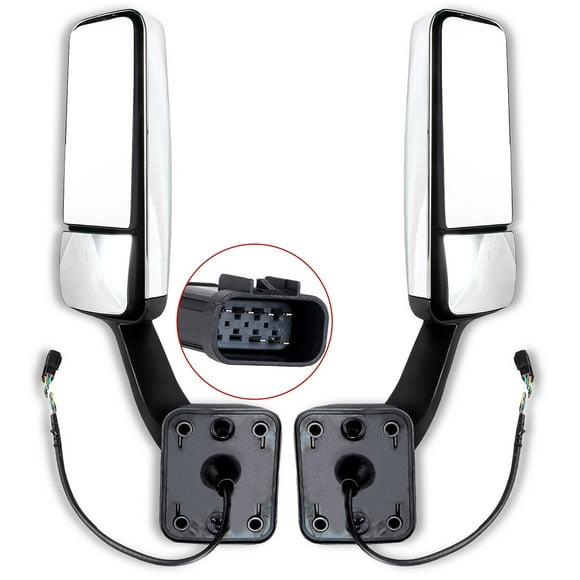 ECCPP Hood Mount Convex Mirrors Compatible with 2008-2016 for Freightliner for Cascadia Truck with Left Right Side Tuck Car Mirrors Power Control Heated Chrome Housing Manual Folding