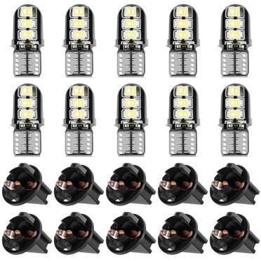 10-Pack Super Bright T10 LED Dash Lights, 168 158 Bulbs With Sockets – White