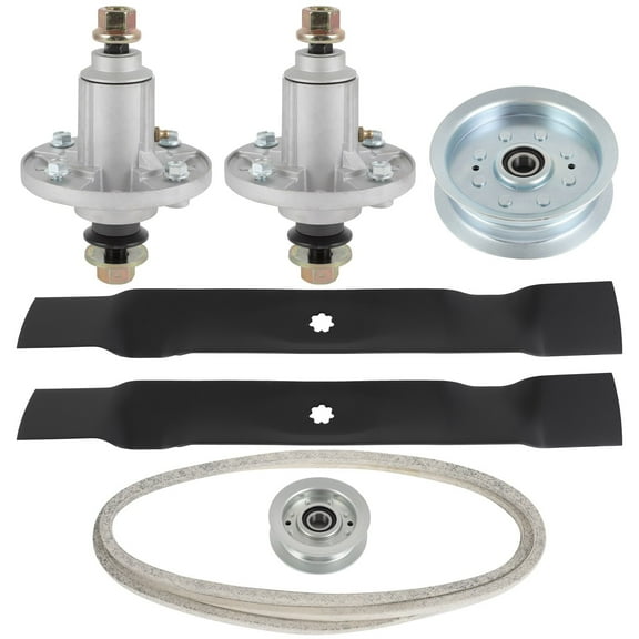 ECCPP Lawn Mower Deck Parts Rebuild Kit 42" Deck Rebuild Kit Compatible for John Deere 100 Series 102 D105 / E100 /LA100 / X105, 1 Belt 2 Mower Blades 2 Spindle Assembly 2 Idler Pulleys