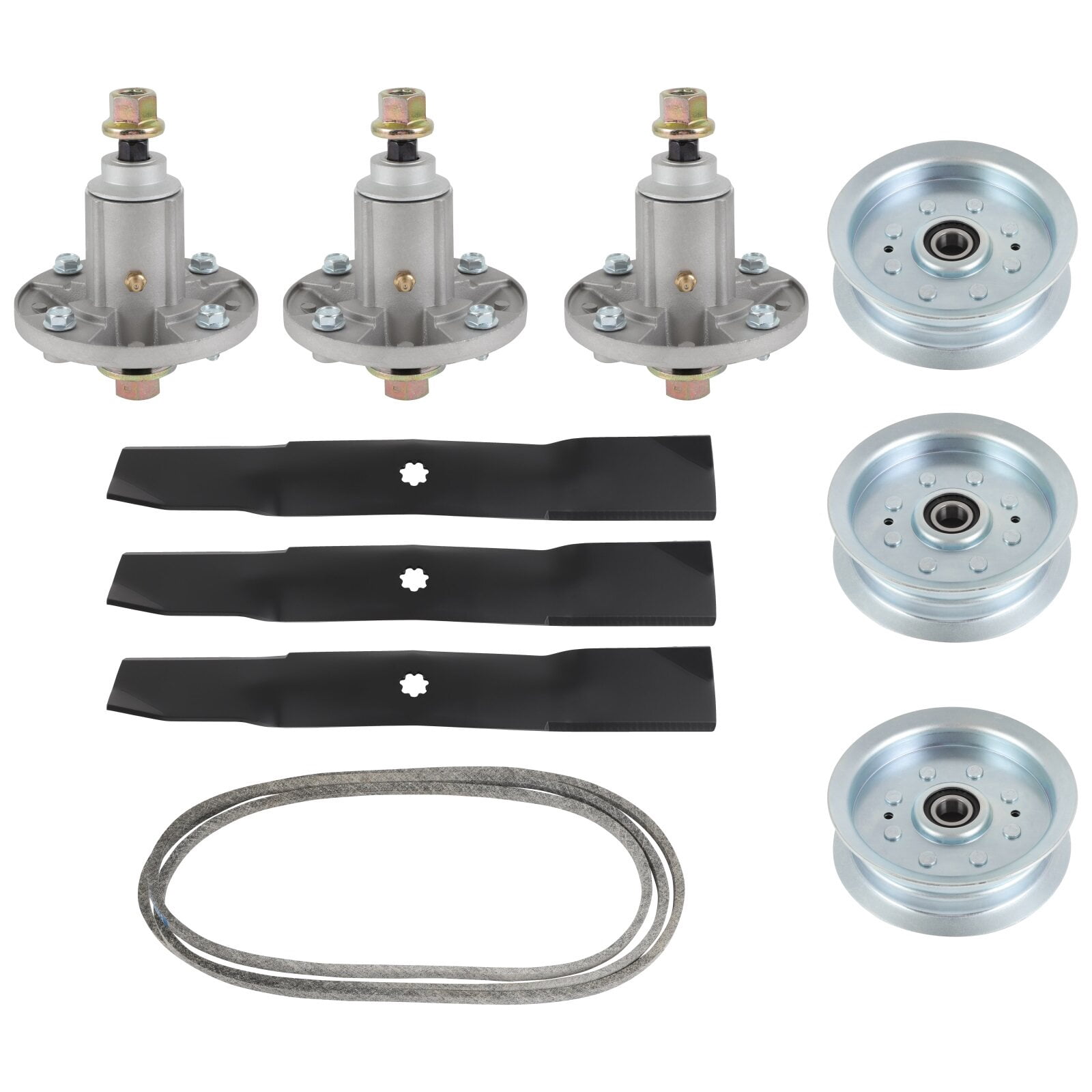 ECCPP Lawn Mower Deck Parts Rebuild Kit 54" Deck Rebuild Kit Compatible for John Deere Models 190C D170 E180 G110 LA150 LA175, 1 Belt 2 Mower Blades 2 Spindle Assembly 2 Idler Pulleys