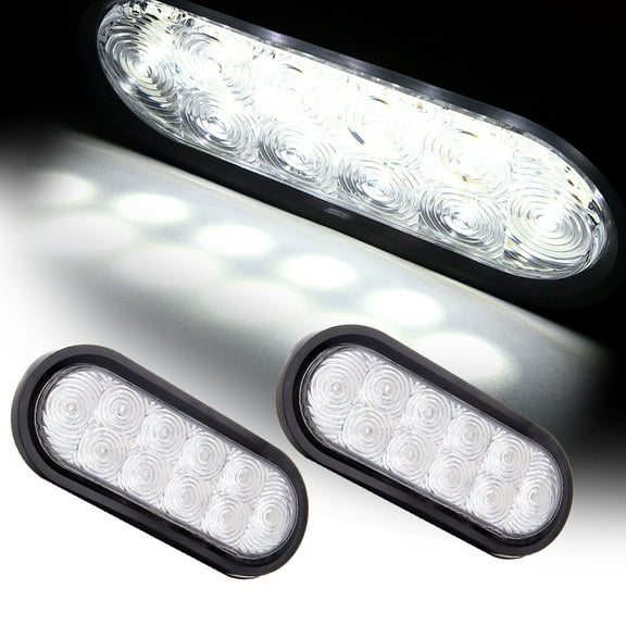 ECCPP Marker Light 2 PCS New Clear White LED Light Bulb 6" LED Oval SeaLED Turn Signal Stop Tail Light Truck Trailer RV