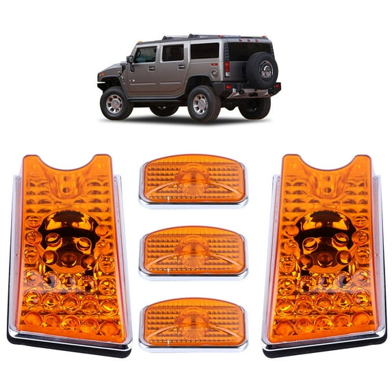 ECCPP Marker Light Cab Marker Light 5PCS 5 Amber Cab Marker Clearance Roof Running Covers fit for 2003-2009 for Hummer H2 SUT SUV
