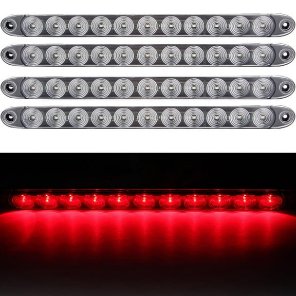 ECCPP Pack of 4 Clear Lens Red LED 15" Waterproof Sealed 11 LED Light Bar Truck Trailer RV Stop Turn Tail 3rd Brake Light