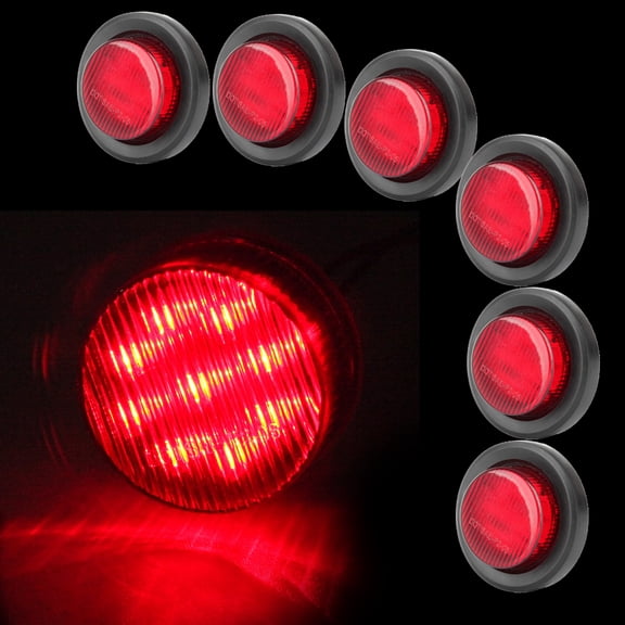 ECCPP Pack of 6 Truck Trailer Waterproof 2" Red 9 LED Round Side Marker Clearance Light 12V w/Rubber Mounting Grommet and Pigtails