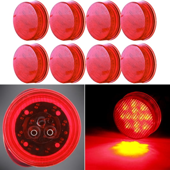 ECCPP Pack of 8 Red Round Truck Trailer 2.5" Clearance Marker Led Round Side Marker Light Flush Mount